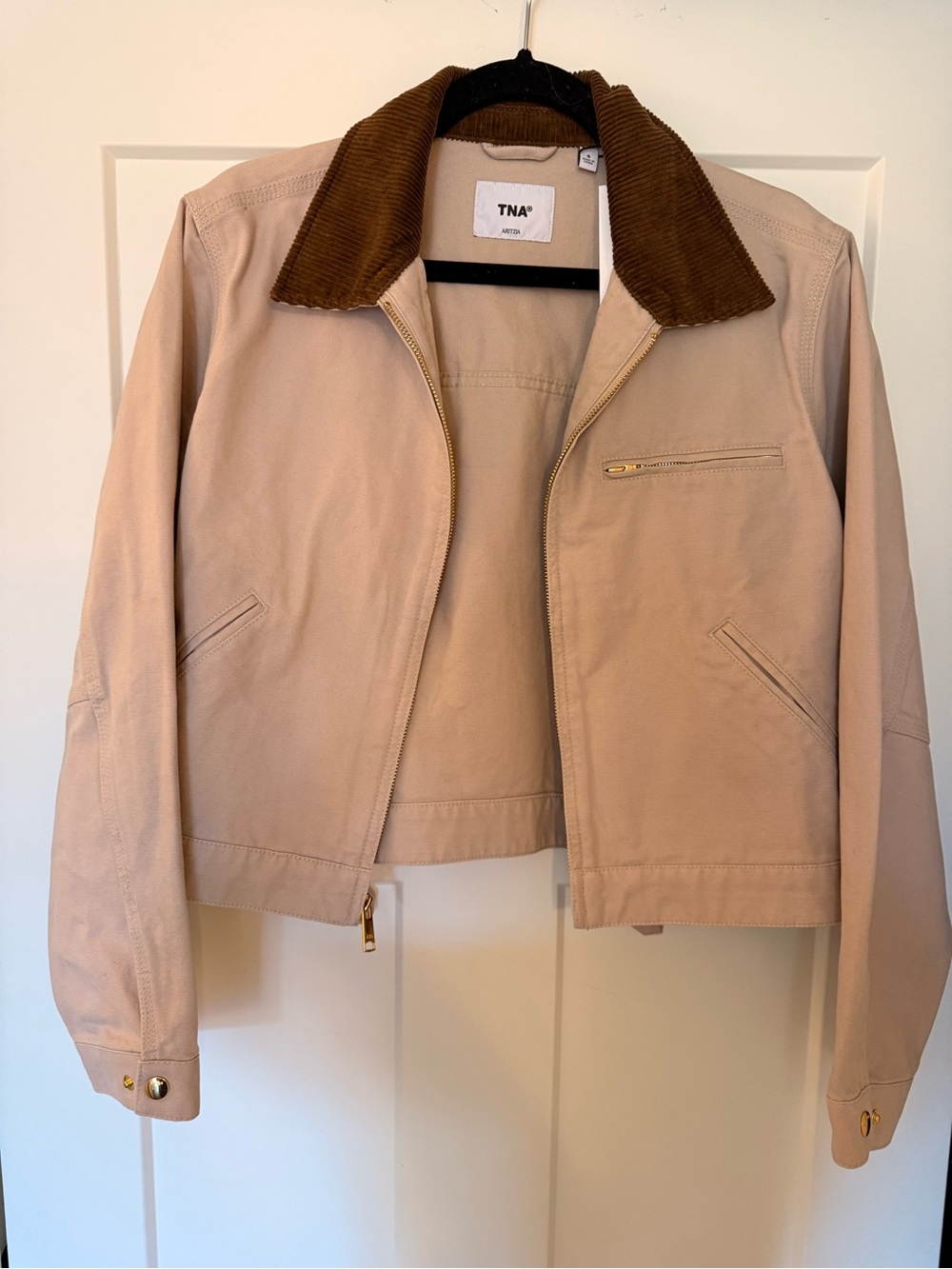 TNA Beige Bomber Jacket with Brown Corduroy Collar